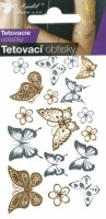 Tetovací obtisky zlaté a stříbrné - 10,5 x 6 cm - motýli - 1114